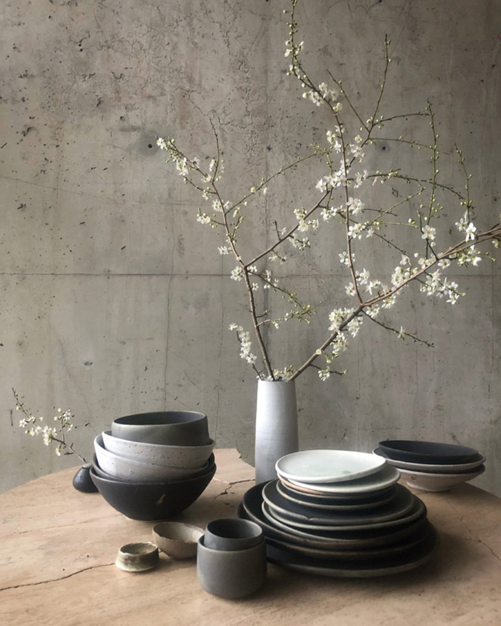 A selection of ceramics in shades of grey
