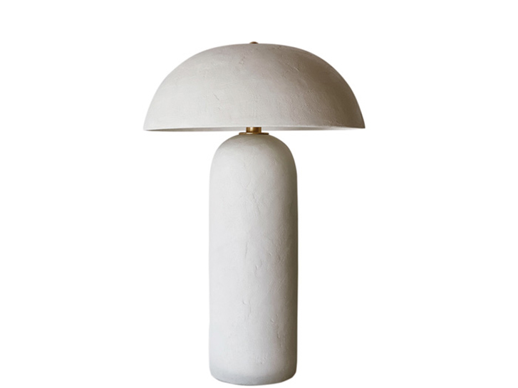 Ceramic plaster lamp with a half moon shade
