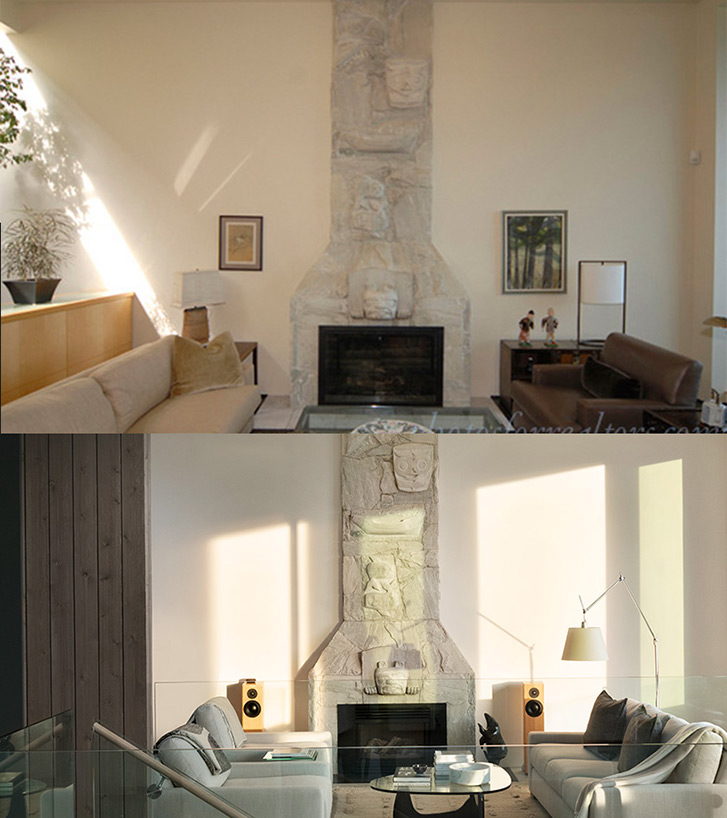 Family room before and after