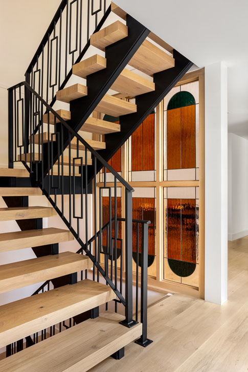 modern staircase stained glass