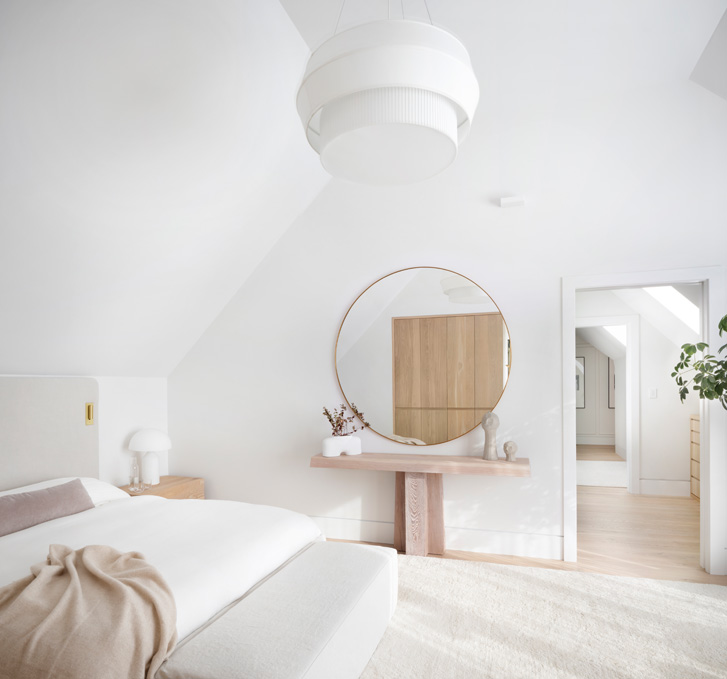 oak and white bedroom