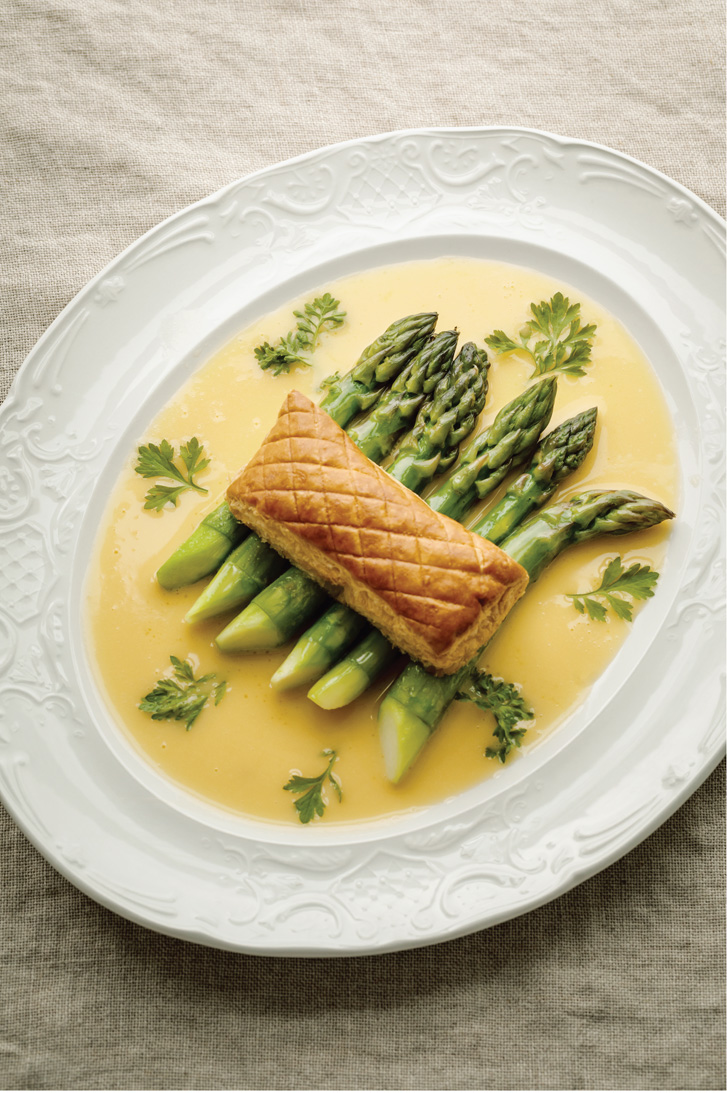 Asparagus with Chervil Butter Sauce and Puff Pastry