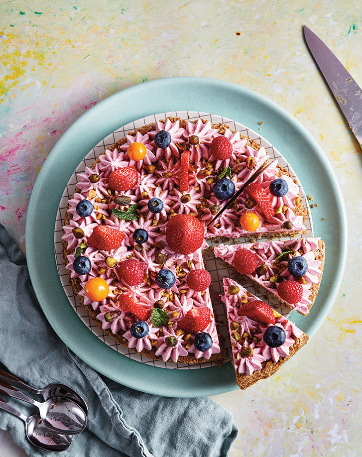 Pistachio Cake with Strawberry Swiss Meringue Buttercream