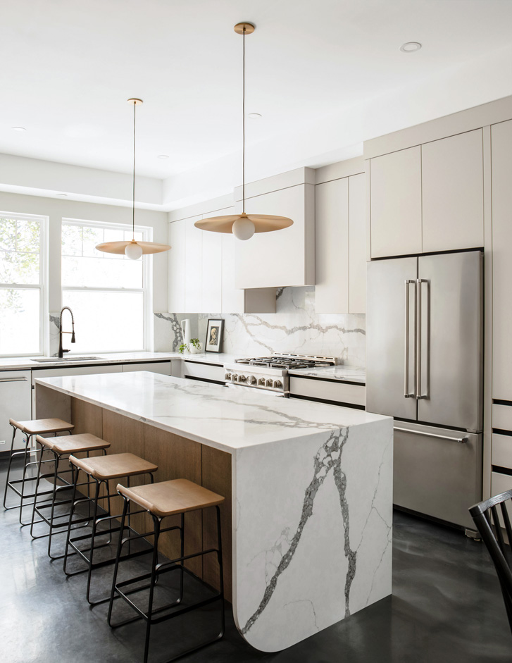 Modern kitchen design with marble island