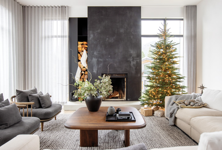dramatic fireplace and Christmas tree