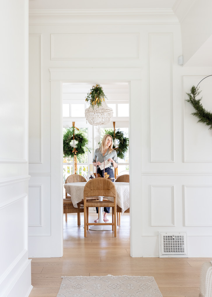 Real mistletoe brings a traditional flair in the kitchen doorway.