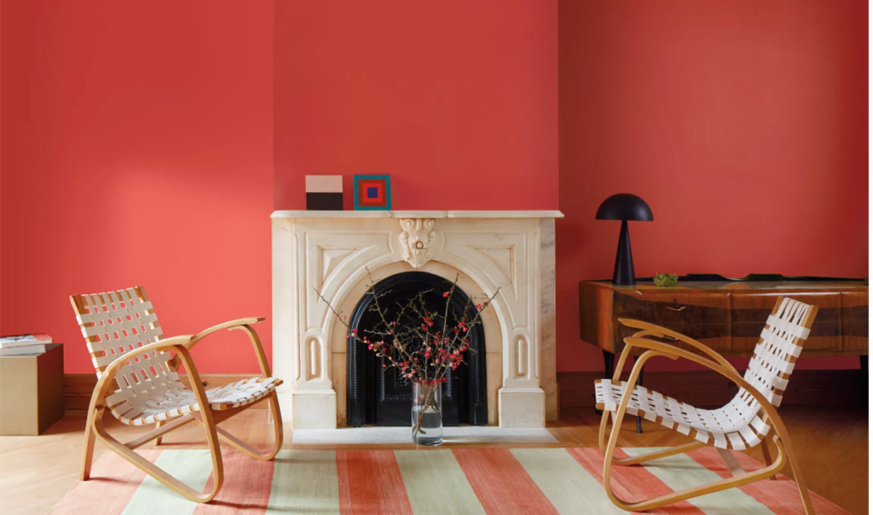 a room painted raspberry red