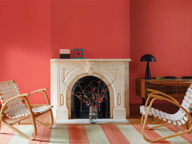 a room painted raspberry red
