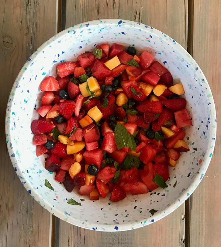 Fresh fruit salad made from a recipe resting in a large bowl