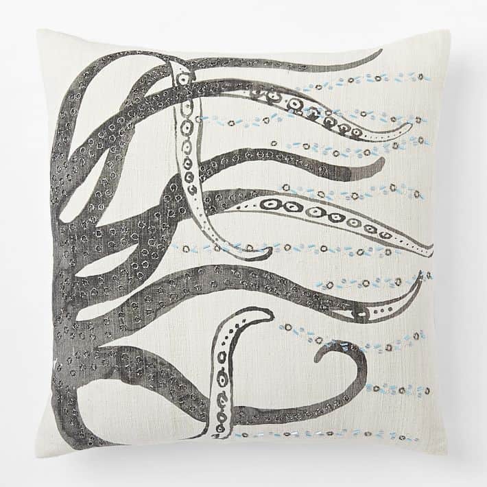 Embellished Octopus Silk Pillow Cover from West Elm