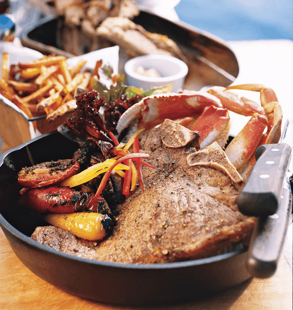 Flatiron T-Bone, Dungeness Crab and Grilled Vegetables