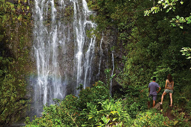 "Couple enjoying Wailua falls, Hana Maui"