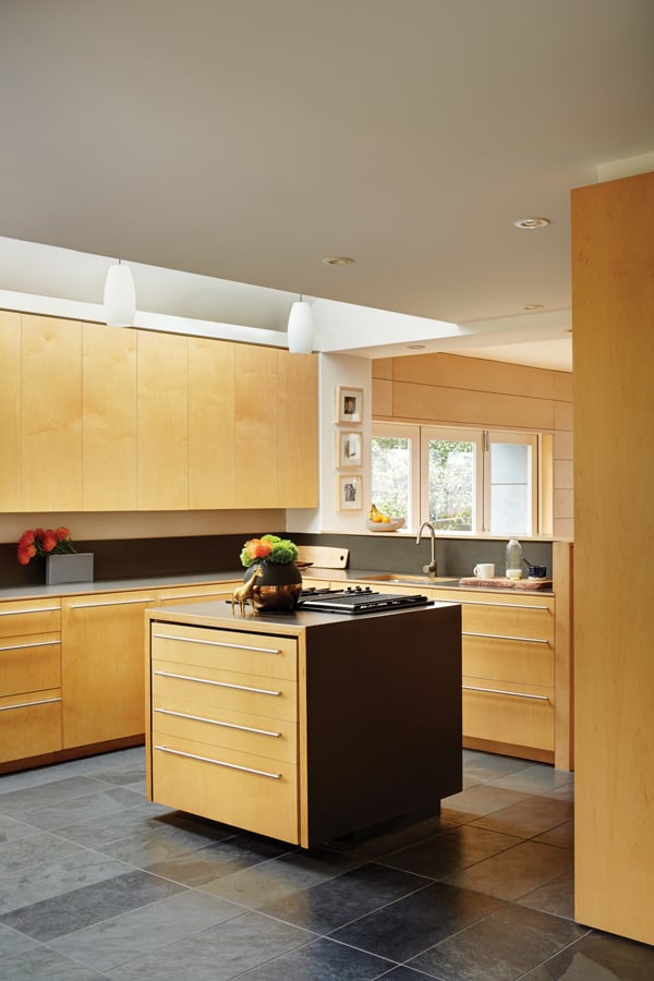 When renovating the kitchen, Green popped skylights into the ceiling, and paired Ikea cabinets with custom fronts.