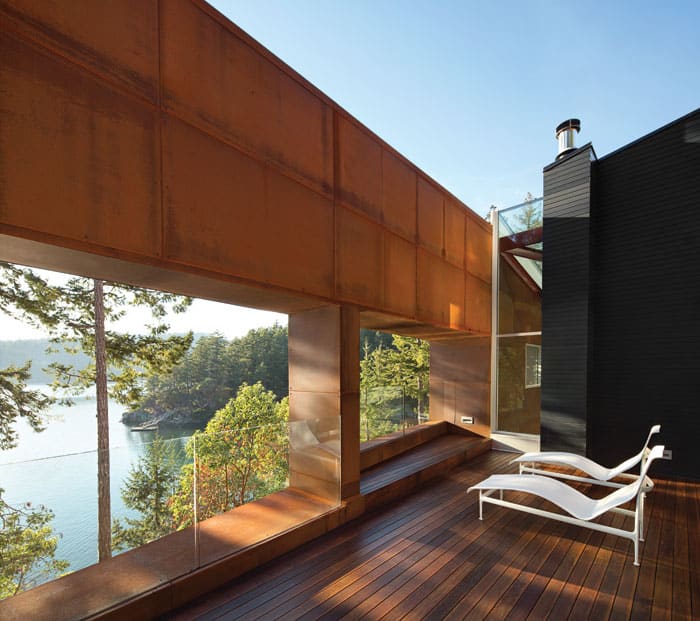 There are seven ocean-facing decks on this Gulf Island home .