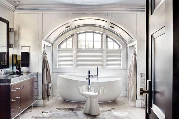 Cold day calls for a warm bath. Interior designer Kevin Mitchell. (Photo by Martin Tessler.)