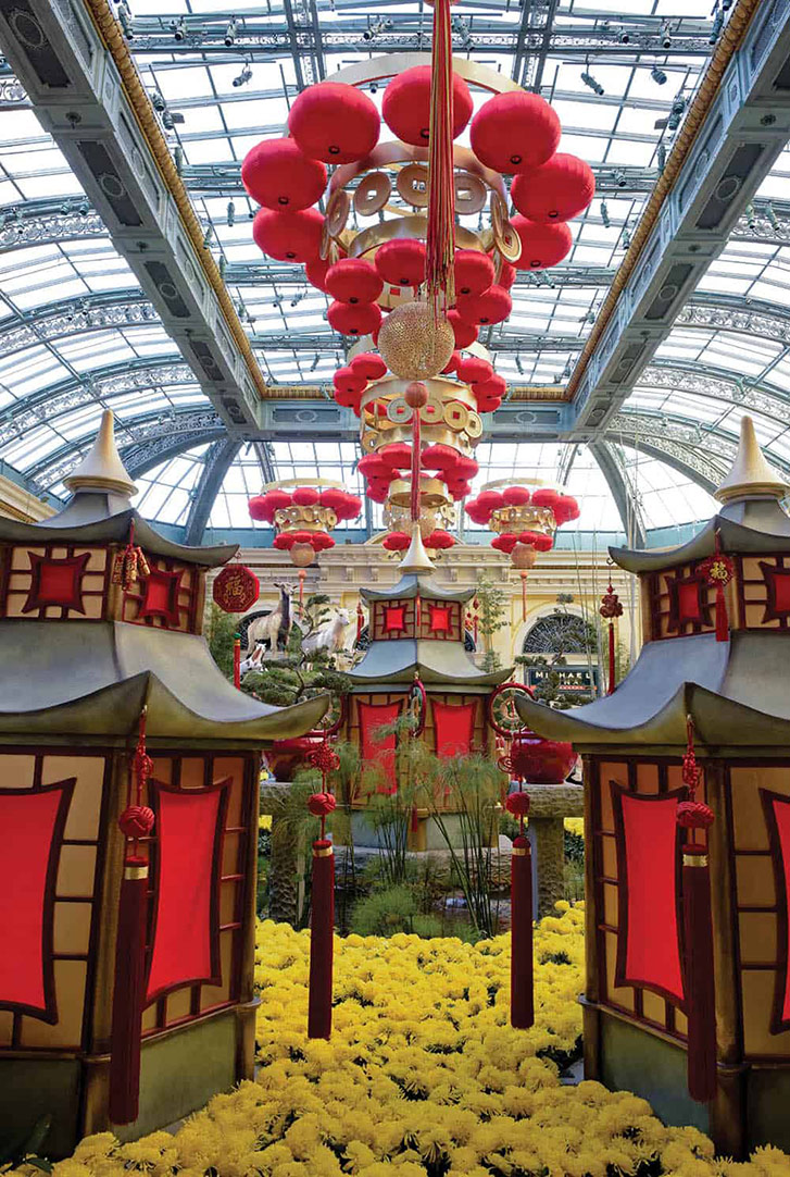 Chinese New Year decorations in the Bellagio Conservatory at the Bellagio Hotel Casino. (Photo: Las Vegas News Bureau/Mark Damon.)