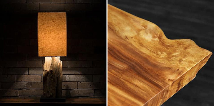 We love this Teak Driftwood Lamp and the live edge Suar Freeform Dining Table from Artemano.
