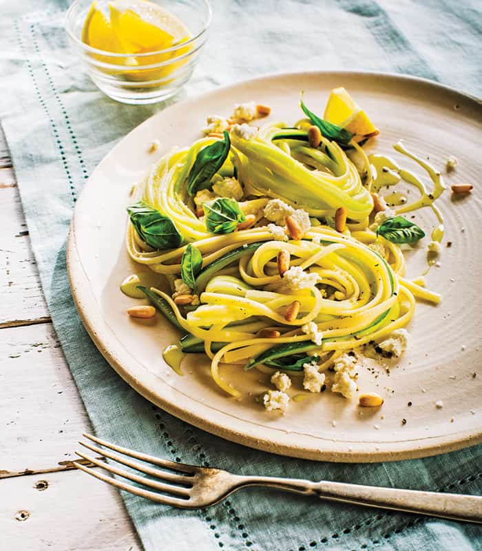 Zucchini Linguine with Ricotta, Lemon and Pine Nuts