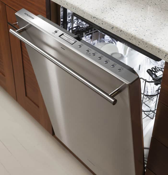 Bright LED lights illuminate the interior of this dishwasher, making it easier to see what's inside.